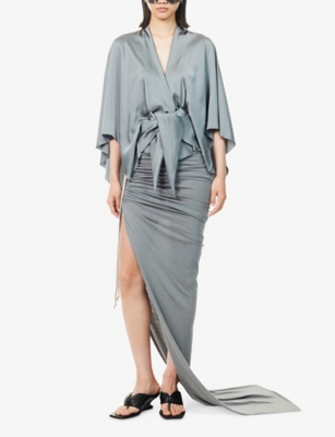 Rick Owens Womens Washed Indigo Half Moon Draped Satin Top In Gray