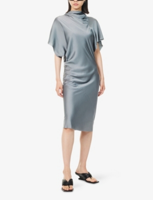 Rick Owens Womens Washed Indigo Seb Short-sleeve Draped Satin Midi Dress In Gray