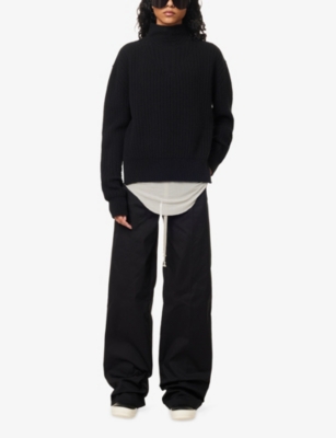 Rick Owens Womens Black Fisherman Turtleneck Wool Jumper Xs In Black