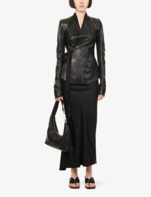 Rick Owens Womens Black Hollywood Wrap-front Leather Jacket In Black