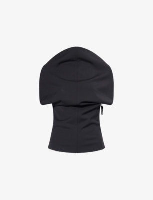 Rick Owens Womens Black Shroud Curved-neckline Wool-blend Top In Black