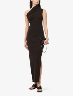 Rick Owens Womens Brown Sacriskirt Ribbed Knitted Midi Skirt In Brown