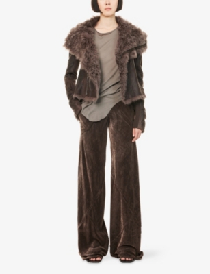 Rick Owens Womens Darkdust Naska Asymmetric Leather Jacket In Brown