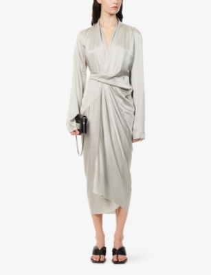 RICK OWENS: Wrap V-Neck Woven Midi Dress
