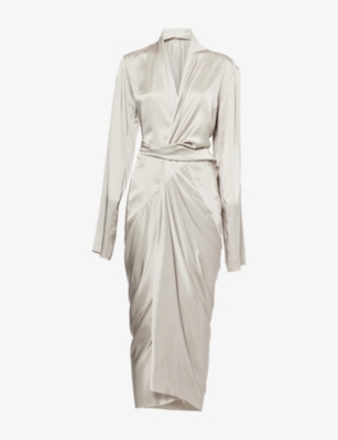 RICK OWENS: Wrap V-Neck Woven Midi Dress