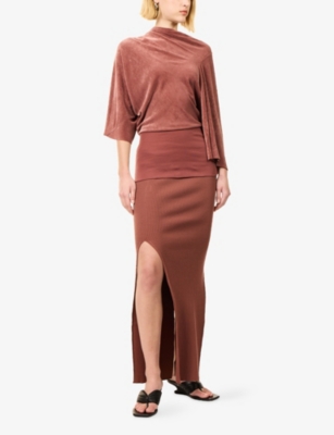 Rick Owens Womens Rosewood Sacriskirt Ribbed Knit Maxi Skirt In Brown