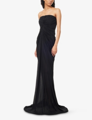 Rick Owens Womens Black Radiance Bustier Gathered Cotton-jersey Maxi Gown In Black