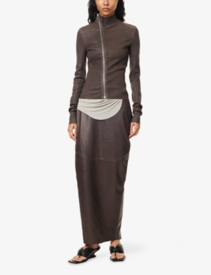 Rick Owens Womens Darkdust Gary High-neck Stretch-leather Blend Jacket In Brown
