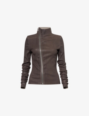 Rick Owens Womens Darkdust Gary High-neck Stretch-leather Blend Jacket In Brown