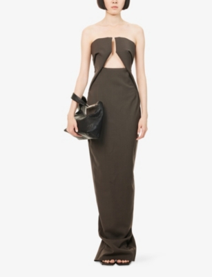 Rick Owens Womens Darkdust Prong Corset Stretch-wool Blend Gown In Brown