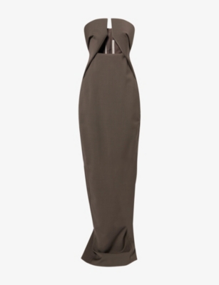 Rick Owens Womens Darkdust Prong Corset Stretch-wool Blend Gown In Brown