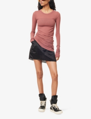 Rick Owens Womens Rosewood Ribbed Long-sleeves Woven Top In Nude