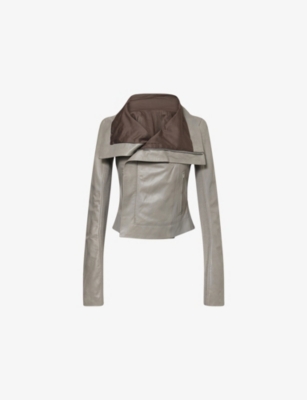 Rick Owens Womens Washed Indigo Classic Ribbed-panel Leather Jacket In Gray