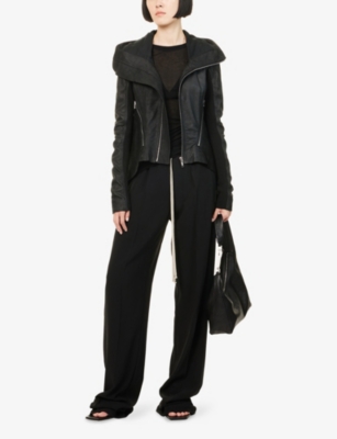 Rick Owens Womens Black Naska Asymmetric Leather Biker Jacket In Black