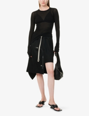 Rick Owens Womens Black Dracca Asymmetric-hem Wool Midi Skirt In Black