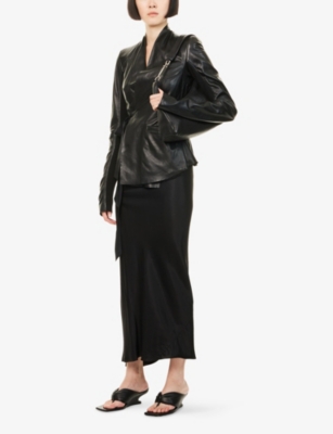 Rick Owens Womens Black Bias Draped Woven Maxi Skirt In Black