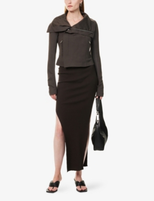 Rick Owens Womens Darkdust Classic Biker Cropped Wool Jacket In Brown