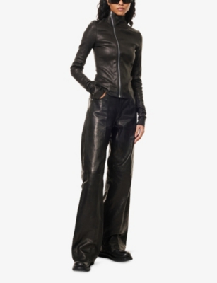 Rick Owens Asymmetric Black Stretch Leather Jacket In Black