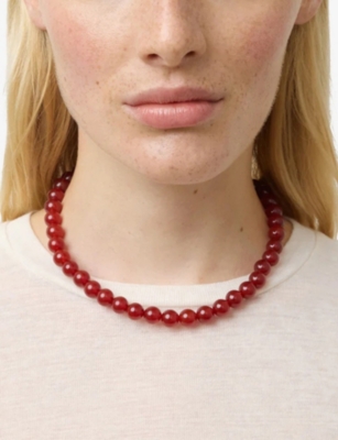 Lie Studio Womens Red Carnelian Mary 18ct Yellow Gold-plated Sterling-silver And Carnelian Jade Beaded Necklace In Red