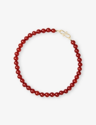 Lie Studio Womens Red Carnelian Mary 18ct Yellow Gold-plated Sterling-silver And Carnelian Jade Beaded Necklace In Red