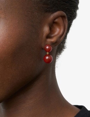 Lie Studio Womens Red Carnelian Hannah 18ct Yellow Gold-plated Sterling-silver And Carnelian Jade Earrings In Red