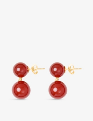 Lie Studio Womens Red Carnelian Hannah 18ct Yellow Gold-plated Sterling-silver And Carnelian Jade Earrings In Red