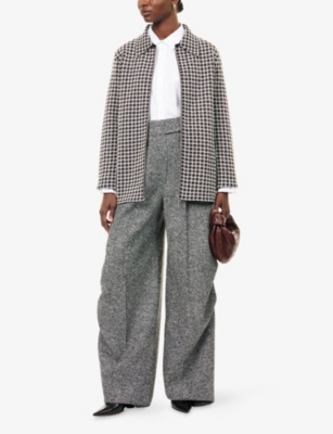 Max Mara Womens White Black Simone Wide-leg Wool-and-silk Trousers In Gray