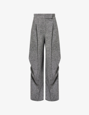 Max Mara Womens White Black Simone Wide-leg Wool-and-silk Trousers In Gray