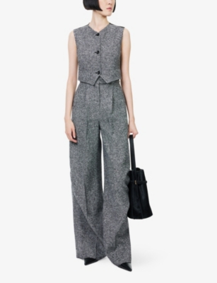Max Mara Womens White Black Beato V-neck Wool And Silk Waistcoat In Gray