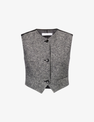 Max Mara Womens White Black Beato V-neck Wool And Silk Waistcoat In Gray