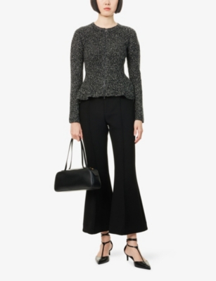 Max Mara Womens White Black Kim Flared Stretch-wool Blend Cardigan In Blue