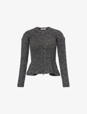 Max Mara Womens White Black Kim Flared Stretch-wool Blend Cardigan In Blue