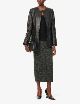 Max Mara Womens White Black Rodano Ribbed Wool-blend Midi Skirt In Multi