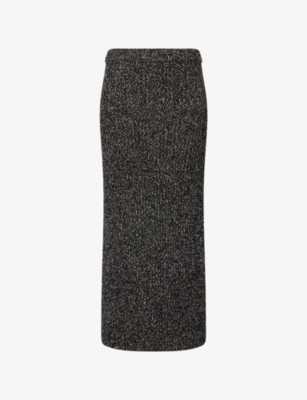 Max Mara Womens White Black Rodano Ribbed Wool-blend Midi Skirt In Multi