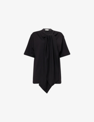 Dries Van Noten Womens Black Hebitta Bow-knot Cotton-jersey T-shirt