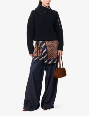 Dries Van Noten Zipped High-neck Wool Sweater In Black