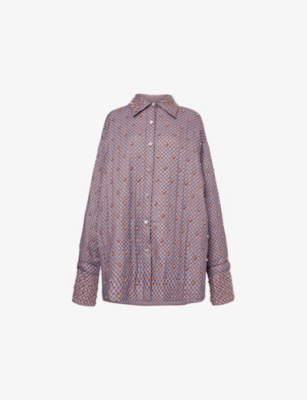 Dries Van Noten Womens Blue Cartan Embellished Cotton-blend Shirt