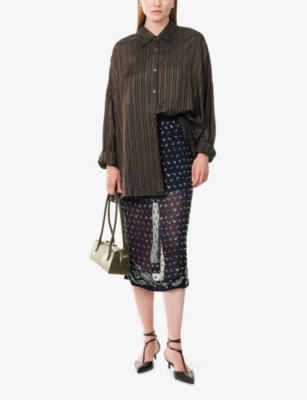 DRIES VAN NOTEN: Casia Oversized Stripe-Print Crepe Shirt