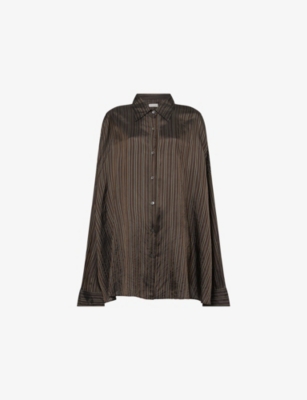 Dries Van Noten Womens Brown Casia Oversized Stripe-print Crepe Shirt