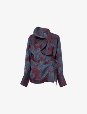 Dries Van Noten Womens Burgundy Calberton Floral-print Crepe Shirt