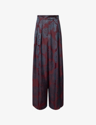 Dries Van Noten Womens Burgundy Pamplona Pleated Wide-leg Woven Trousers
