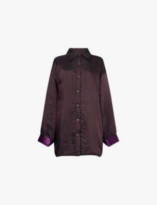 Dries Van Noten Womens Burgundy Cartan Stripe-print Woven Shirt Xs