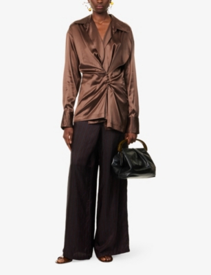 Dries Van Noten High-waisted Wide Leg Trousers With Vertical Stripes In Burgundy
