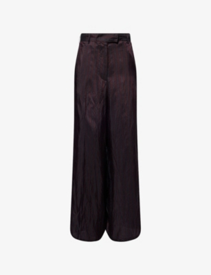 Dries Van Noten High-waisted Wide Leg Trousers With Vertical Stripes In Burgundy