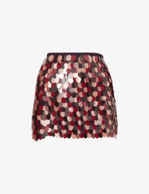 Dries Van Noten Womens Burgundy Gabrina Embellished Woven Mini Skirt