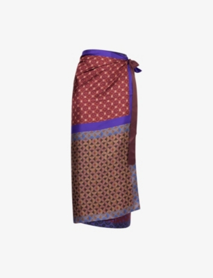Dries Van Noten Womens Dessin B Multi-print Wrap Scarf Satin Midi Skirt