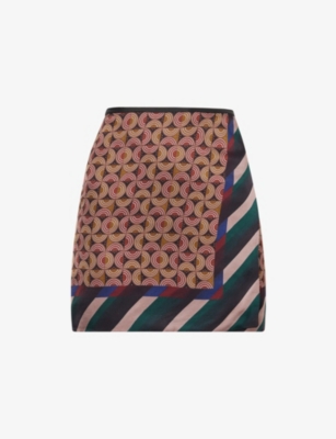 Dries Van Noten Womens Dessin C Gabrinas Multi-print Silk-blend Mini Skirt