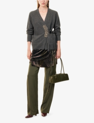Dries Van Noten Womens Khaki Pritty Geometric-printed Silk-blend Trousers In Green