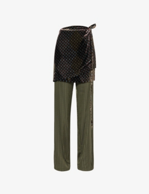 Dries Van Noten Womens Khaki Pritty Geometric-printed Silk-blend Trousers In Brown