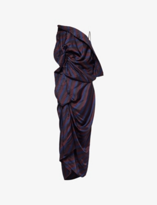 Dries Van Noten Womens Navy Dolla Asymmetric Woven Midi Dress In Blue